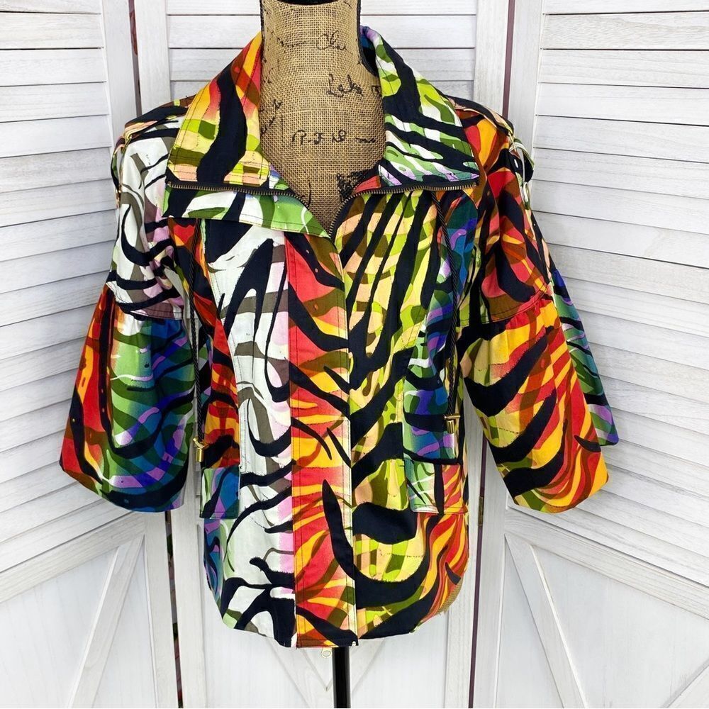 Just B Rainbow Tiger‎ Stripe Flared 3/4 Sleeve Jacket Medium